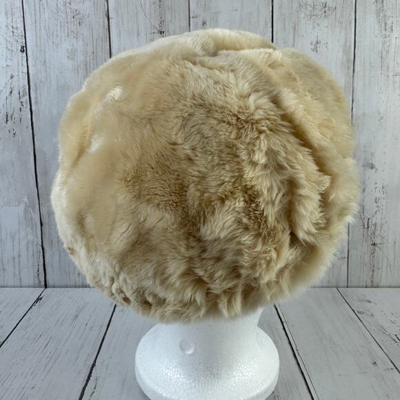 VTG Amrose Beige Gray Fur Pillbox Cloch Hat with Bow 1950\'s 1960\'s One Size main image 8